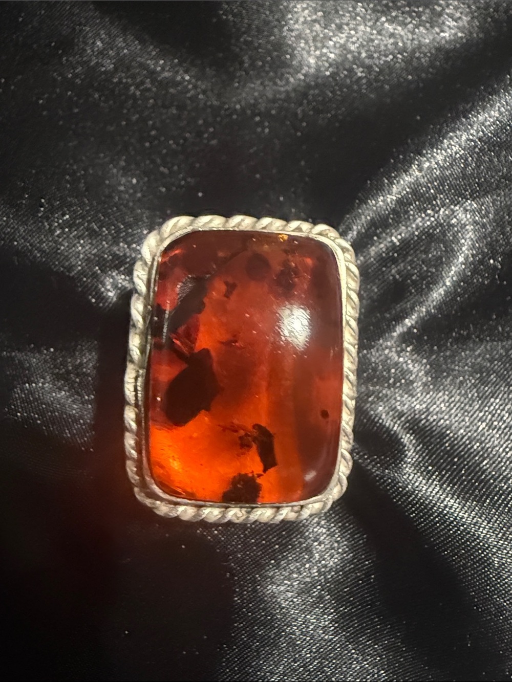 Vintage Amber Cabochon 925 Sterling Silver Statement ring.